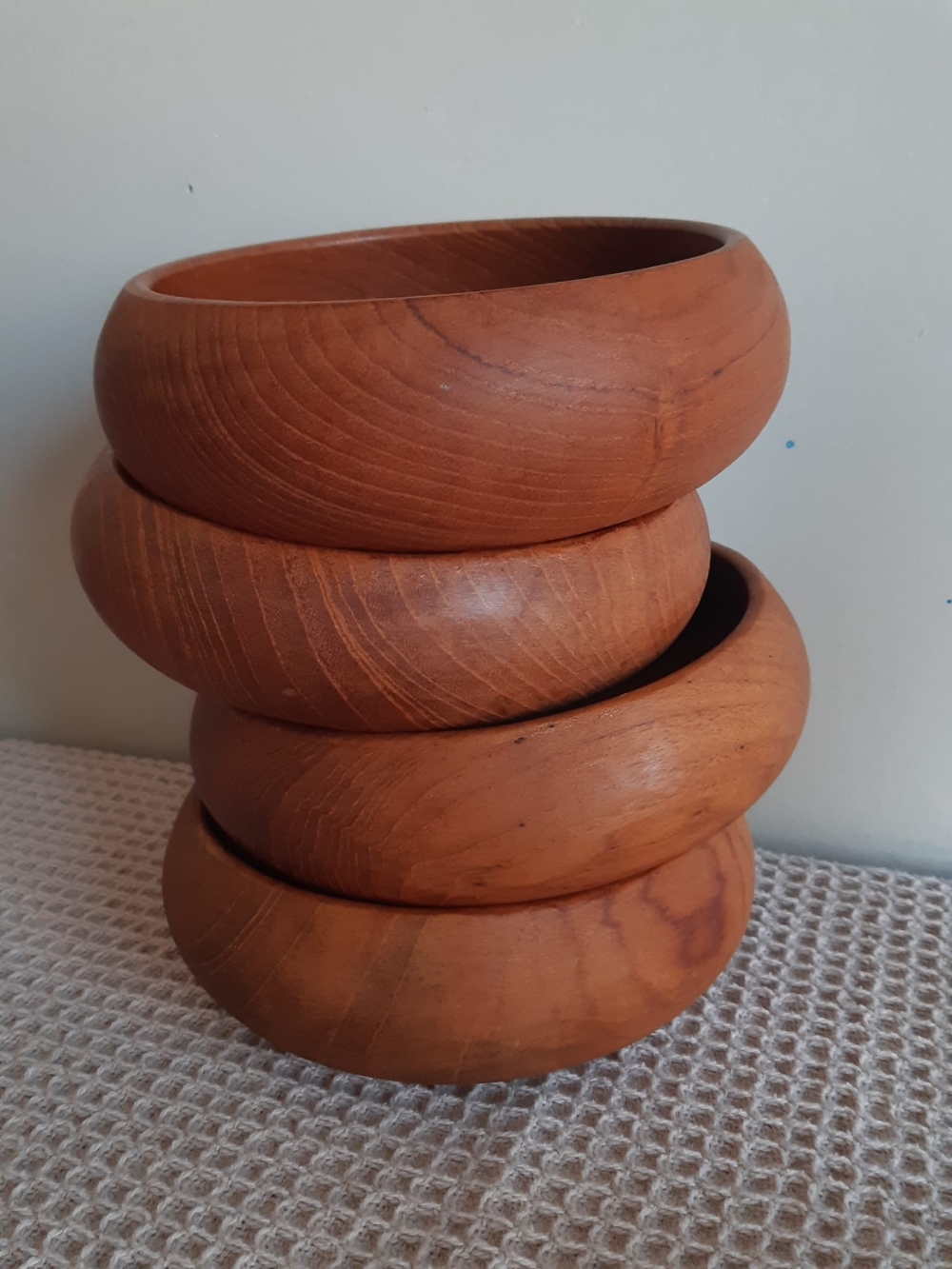 70s Wooden Serving Bowls Set - Natural Brown